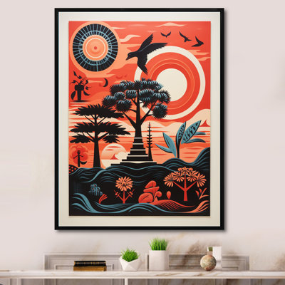 " Retro Full Moon Landscape In Red And Black I "