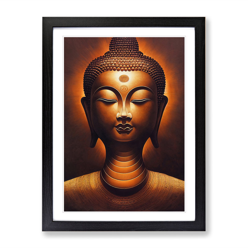 A Peaceful Buddha - Wall Art, Black Framed, 48cm H x 36cm W, White