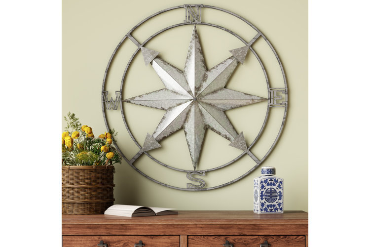 Small Brass Compass Rose Nautical Wall Plaque - Nautical Beach House Wall  Art - Wall Medallion - Decorative Round Wall Décor - Brass Farmhouse Decor