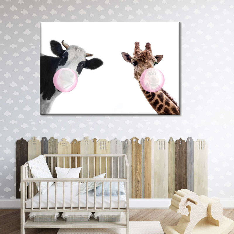 «Bubble Gum», animaux rigolos sur toile, H 12 po x l 8 po x P 1 po