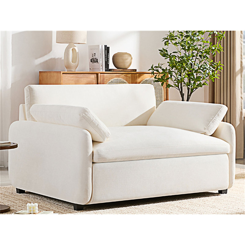 Chaise rembourrée avec accoudoirs et coussins, Crème