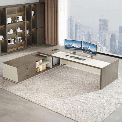 79" L Shaped Executive Desk with Drawers, Executive Office Desk with Storage  File Cabinet, Modern Desk with LED  Power Outlets, Corner Office Desk