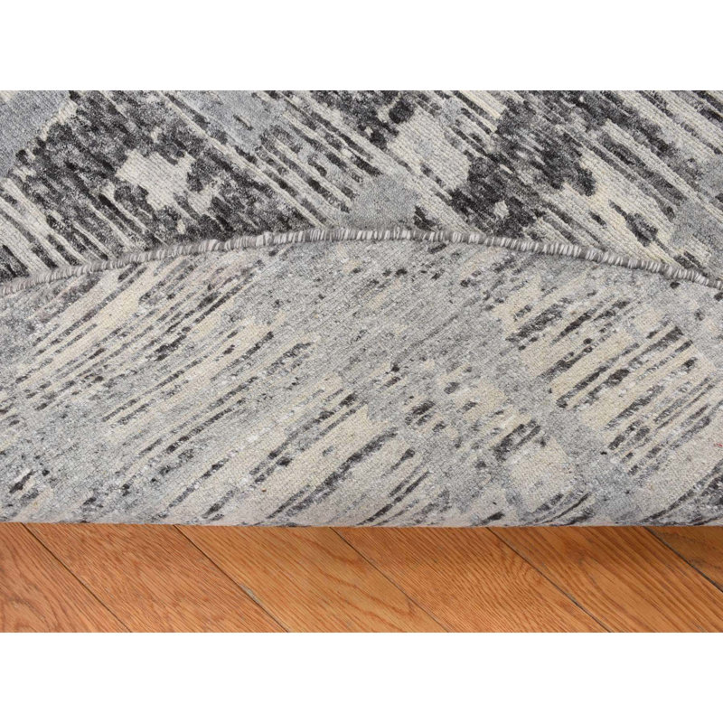 8'x8' Grey Hand Spun Undyed Natural Wool Modern Hand Knotted Round Rug G87745