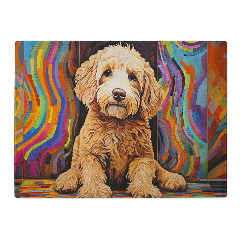 Labradoodle Op Art  Glass Chopping Board