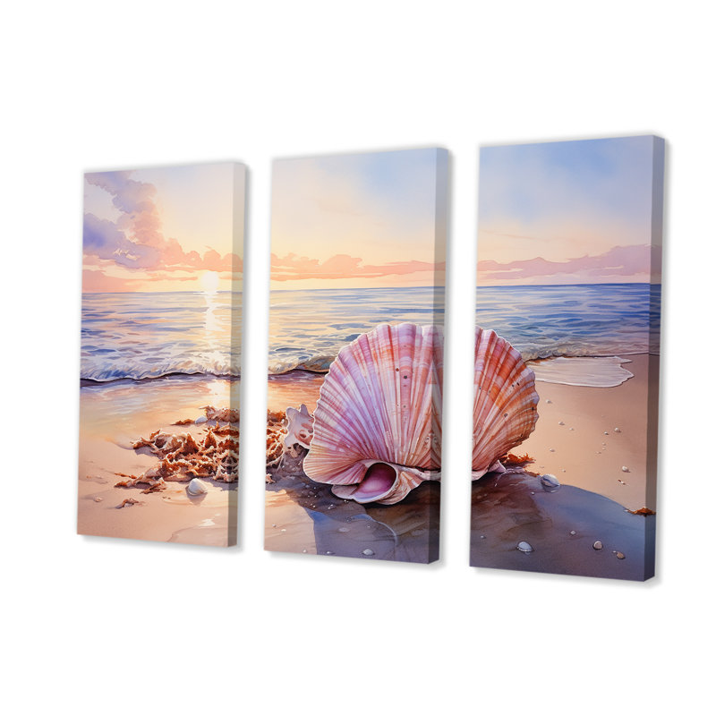Coastal Treasures Sunset Seashell II - plage, art mural, H 28 po x l 36 po, Toile tendue