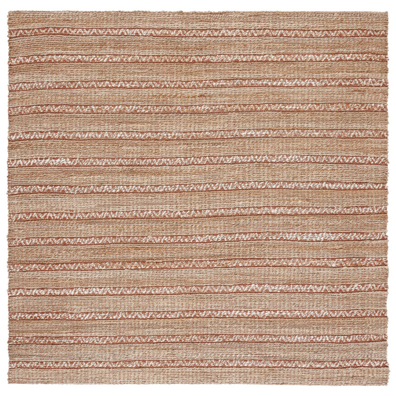 Iffath Natural Fiber Flat Weave Jute/Cotton Geometric Rug in Rust/Natural, Square 6'6"