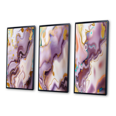 Gold Purple Purple Abstractions - Abstract Shapes Art Set Of 3 Pieces