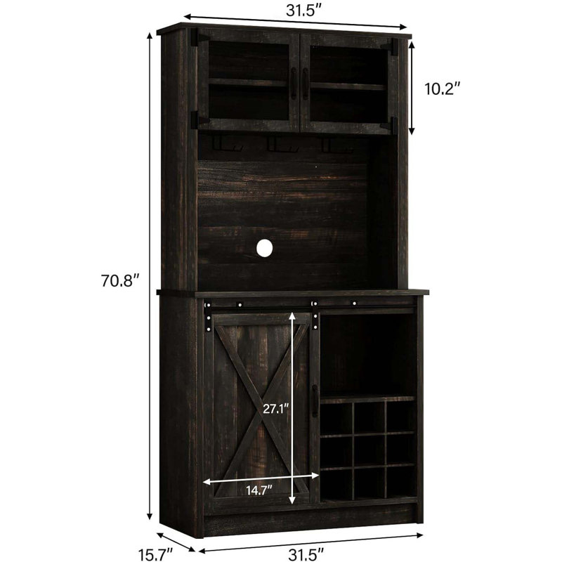 72" Farmhouse Tall Coffee Bar Cabinet , Black