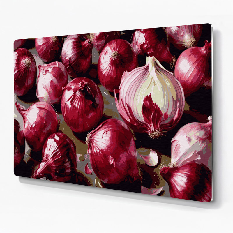Art mural en métal légumes rouge oignon, H 12 po x l 18 po