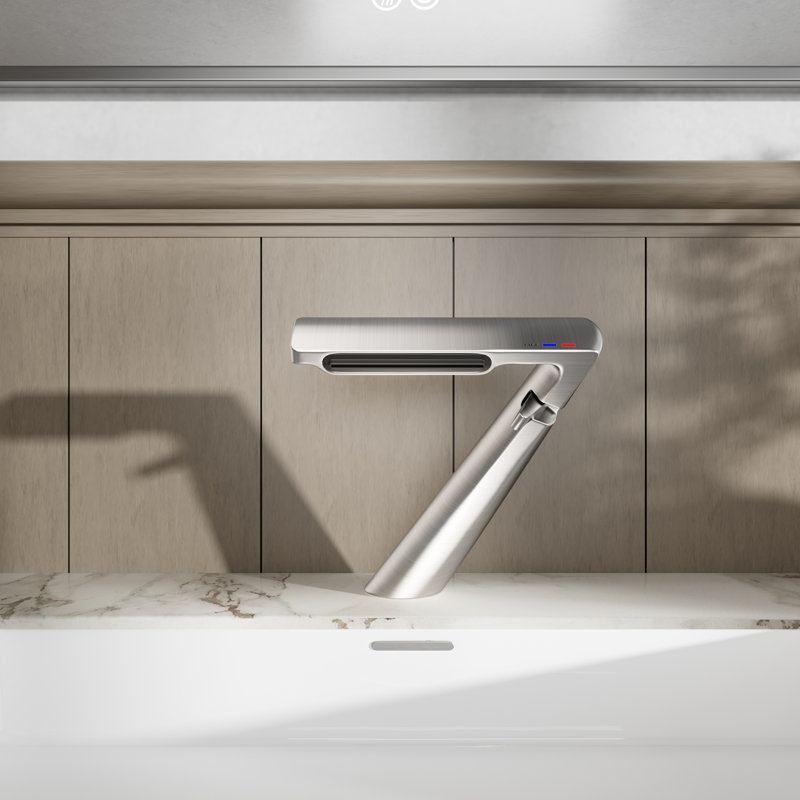 6.2"H Solid Brass Single Hole Bathroom Sink Faucet Waterfall Bathroom Faucet with Adjustable Aerator, Brushed Nickel