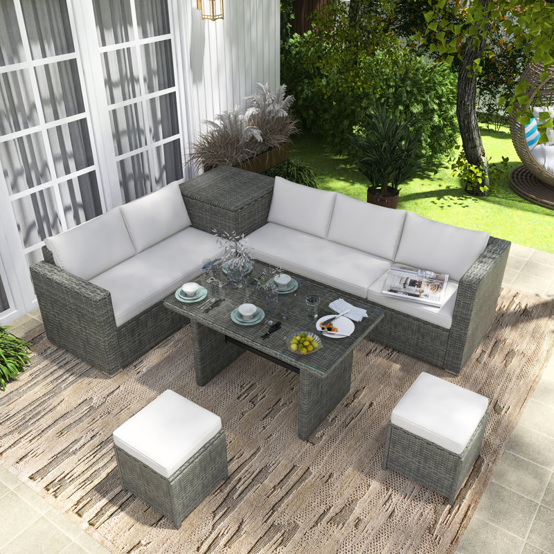 Ensemble repas pour 7 personnes, Beige, Gris