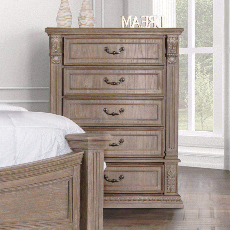 Mobilier de chambre à coucher de style transitionnel avec finition de dentil de style chêne 1 pièce