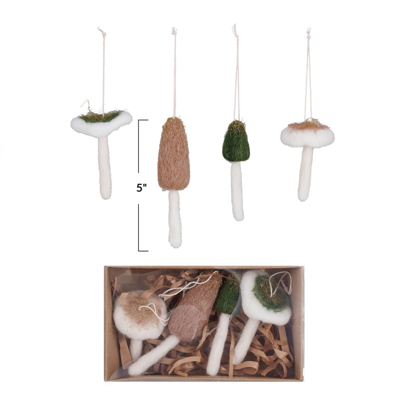 Wool Mushroom Ornaments With Gold Glitter