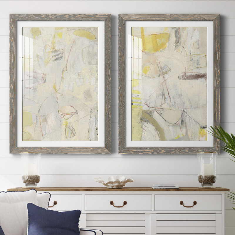 Fizgig II - ensemble de 2 peintures encadrées, H 37,5 po x l 55 po x P 1,5 po, gris