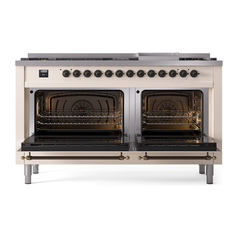 Cuisinière à double combustible de 60 po avec 9 brûleurs scellés et plaque chauffante (porte pleine) Nostalgie II de la série ILVE