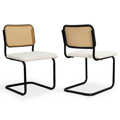 Ensemble de 2 chaises de salle à manger de style Mid-Century modernes en velours avec dossier naturel, beige