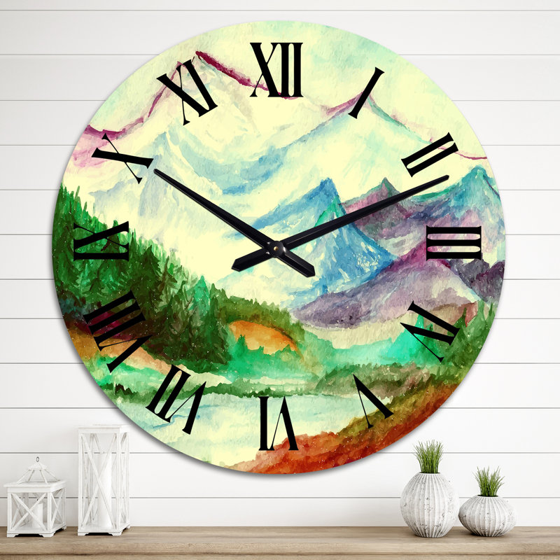 Paysage avec montagnes aquarelles - Horloge murale, Moyen