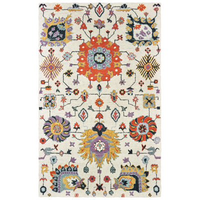 Tapis ivoire / orange en laine touffeté à la main Imogène