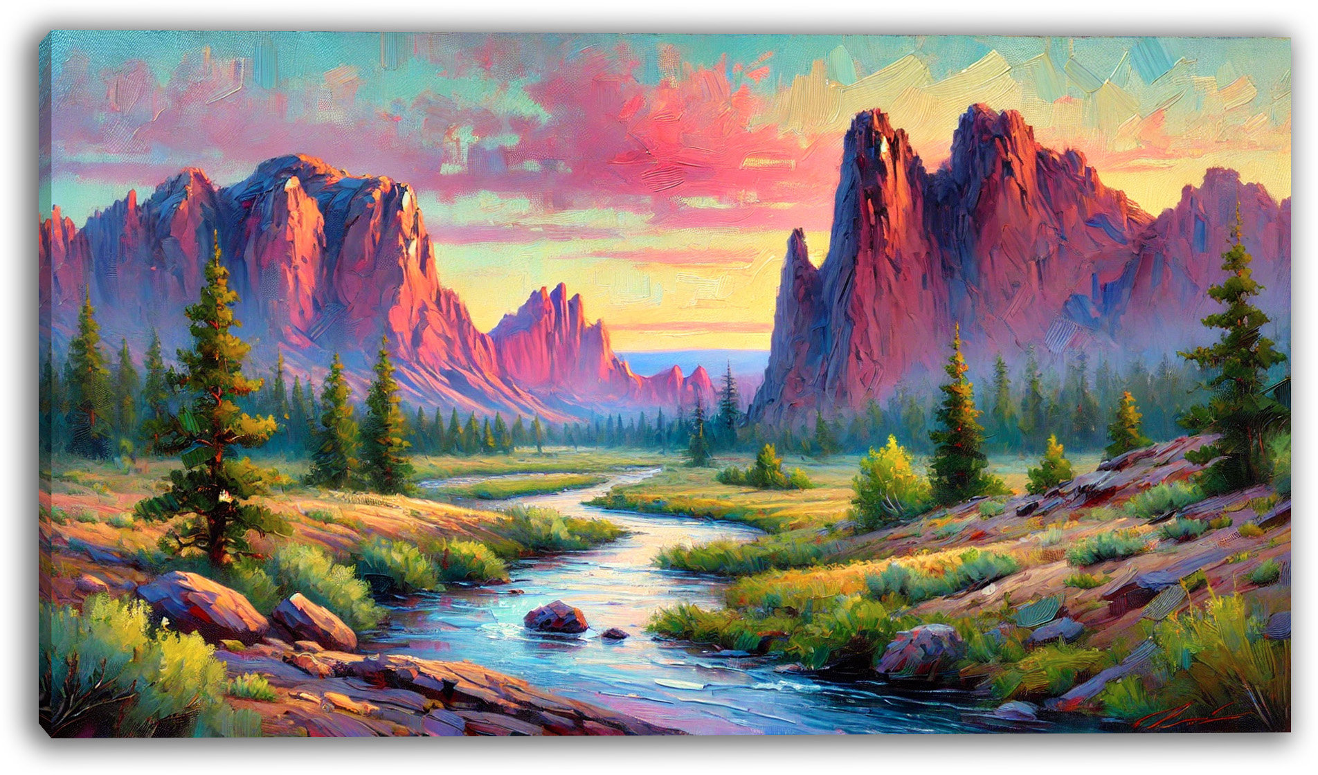 Union Rustic Majestic Mountain Valley Wrapped Canvas Wall Art | Wayfair