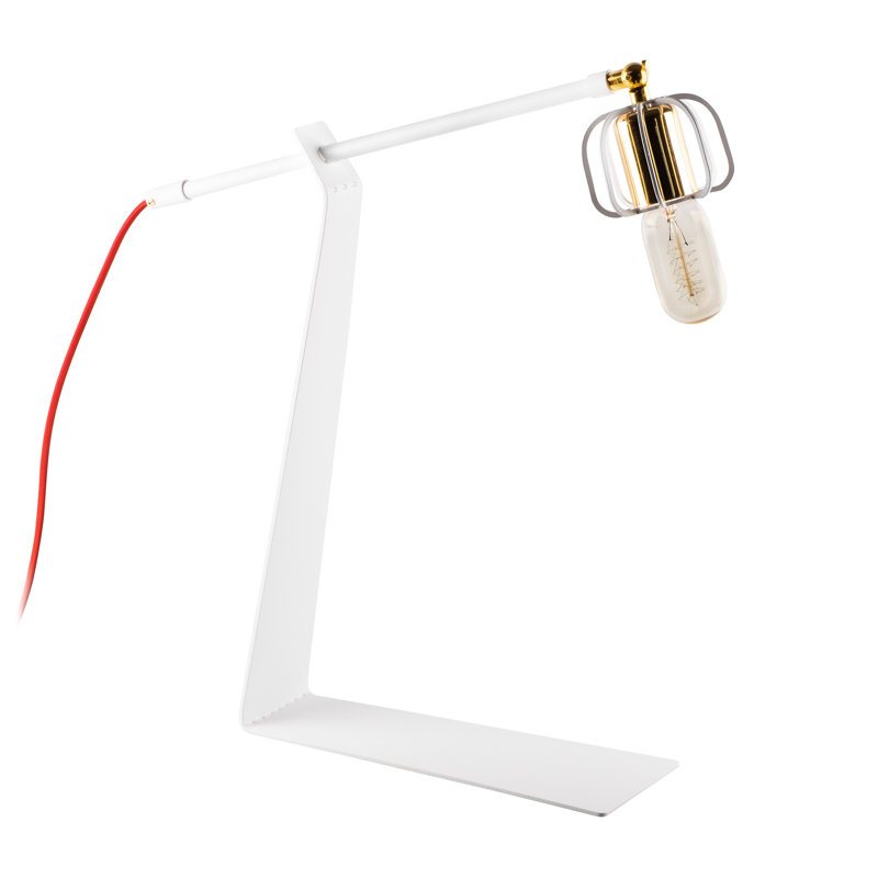 Lampe de bureau blanche 19,69 po Akram, Blanc / Doré, Rouge