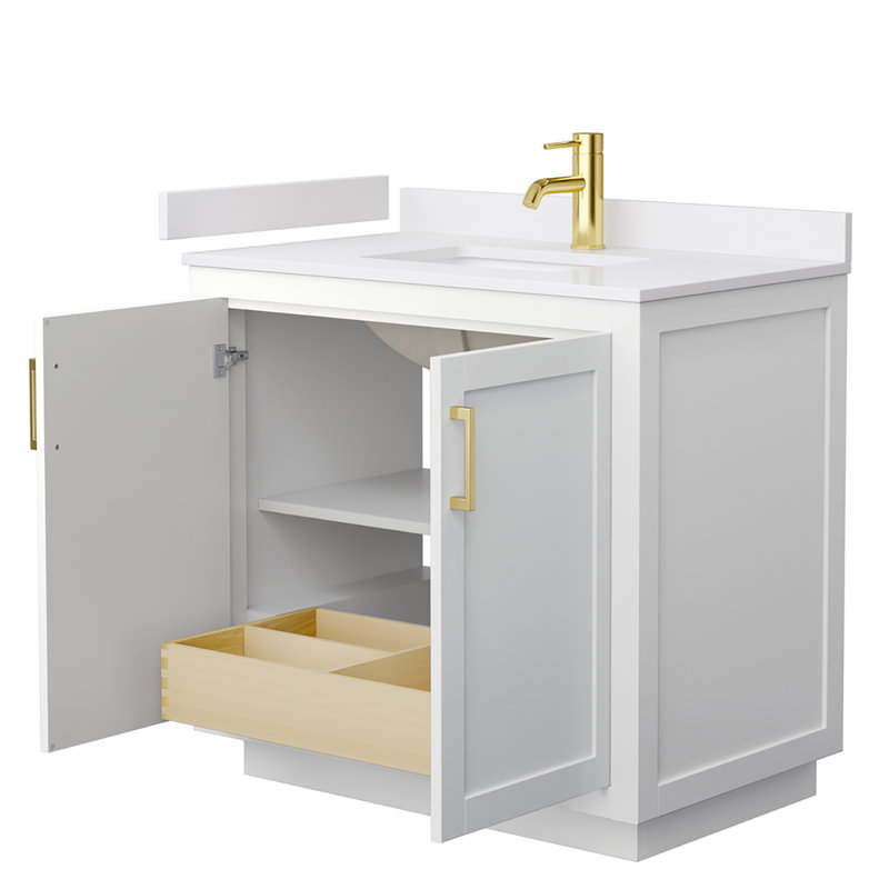 Miranda 36-inch White Cultured Marble Single Sink Vanity with Gold Hardware