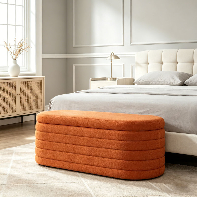 Banc de rangement moderne avec repose-pieds ovale, Orange