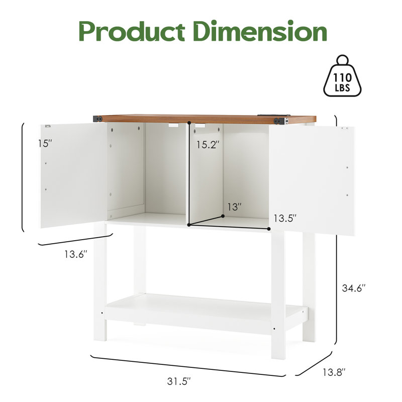 31.5" Farmhouse Console Table,  Entryway Storage Cabinet & Coffee Bar Table with Power Outlet, Dark Brown Wood