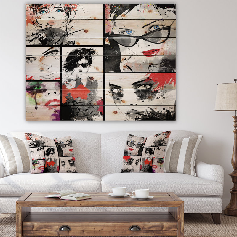 «Beautiful Face Collage», peinture, H 30 po x l 40 po x P 1,5 po, Bois