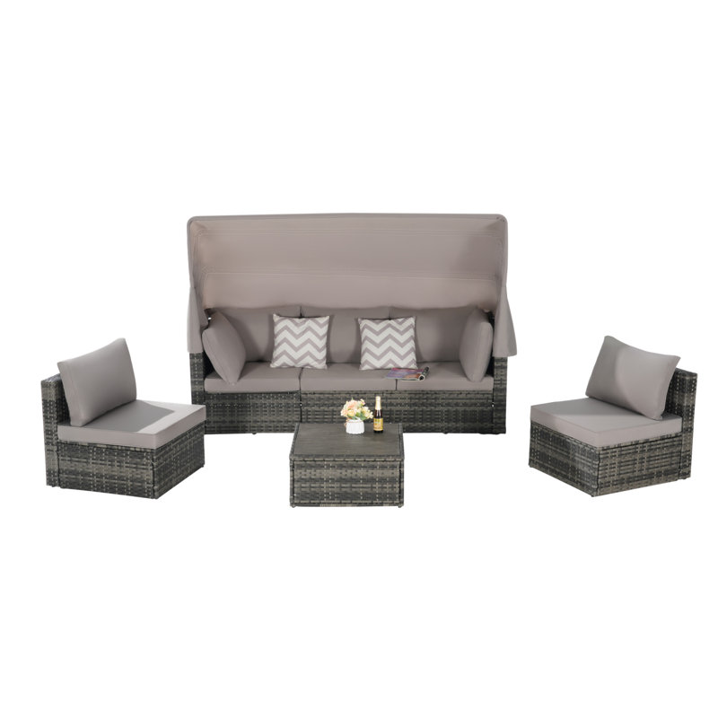 Ensemble de lit de jour luxueux en osier pour une détente et un confort ultimes, Gris clair