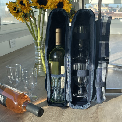 Insulated Portable Wine Bag With Two Wine Glass Set