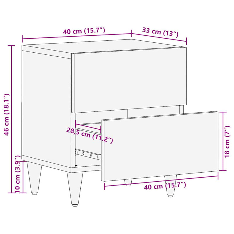 40cm W Metal Bedside Table