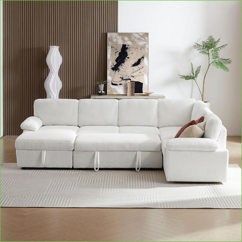 Canapé modulaire, canapé-lit modulaire avec velours côtelé blanc neige pour le bureau Blanc neige | Velours côtelé