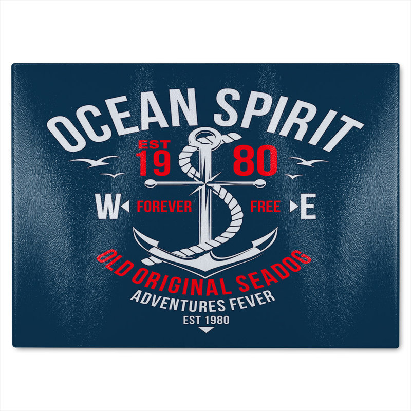 Ocean Spirit Glass Chopping Board, 40cm L x 28cm W