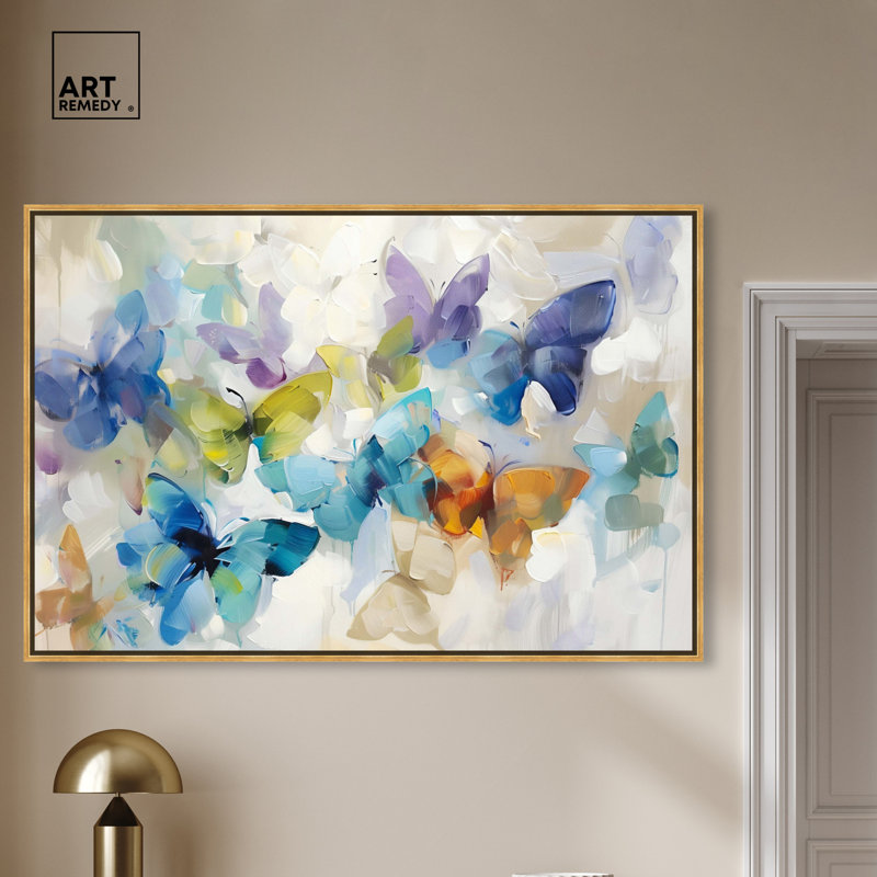 Colorful Butterfly Print on Canvas with Gold Frame