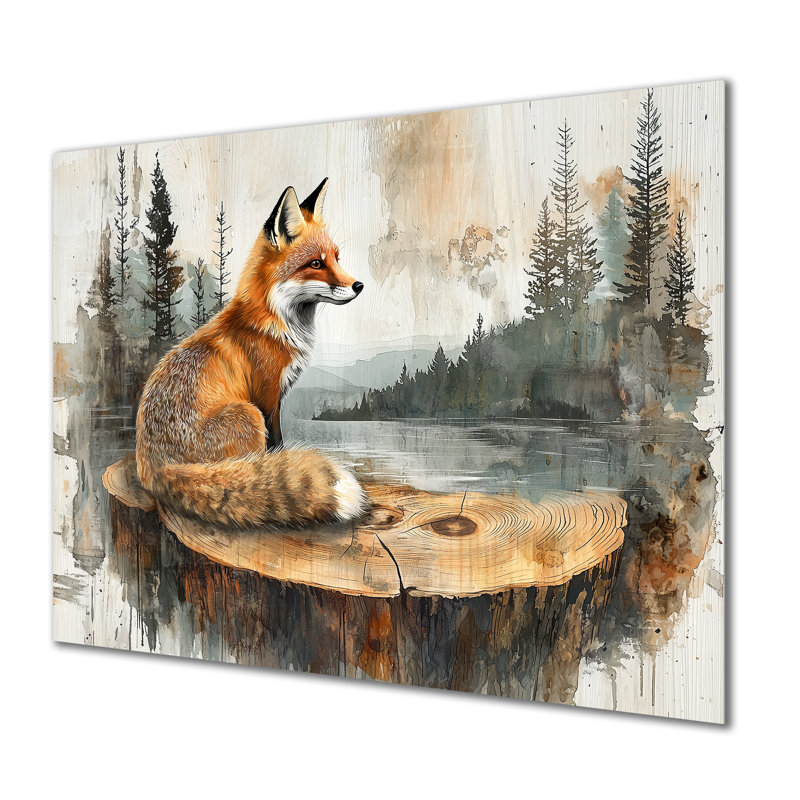 «Silent Fox In Forest Landscape I», reproduction d'art murale en métal, H 16 po x l 32 po