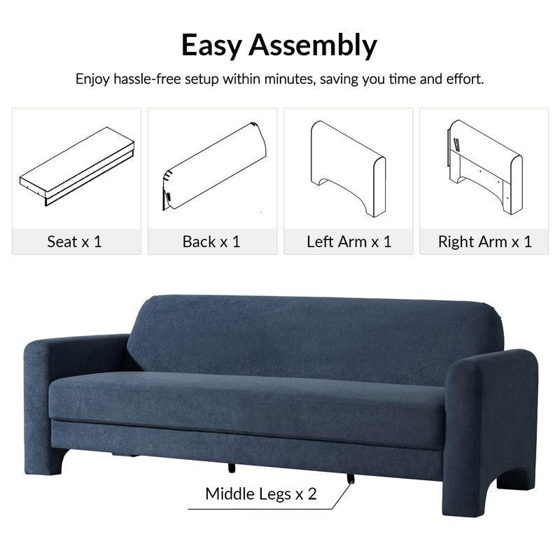 Werts Modern 84" Curved Chenille Sofa, Slate Blue