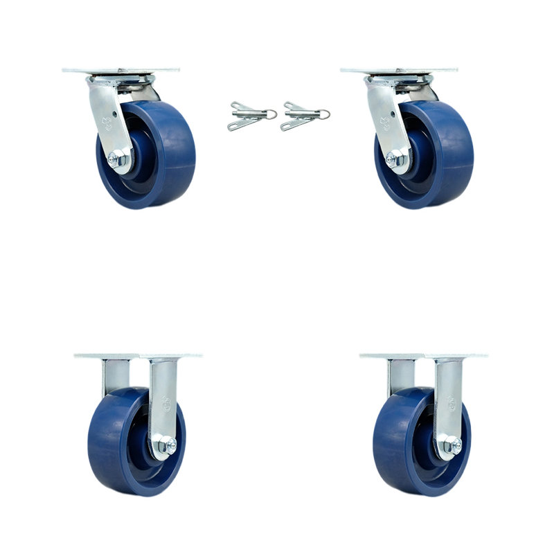 Ensemble de roulettes 4 pièces en polyuréthane avec roulement à rouleaux 2 verrous pivotants 2 rigides