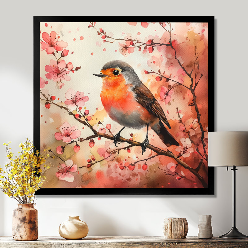 Oiseau de merle au printemps II - Art mural oiseau, H 16 po x l 16 po, Reproduction encadrée d'une seule photo
