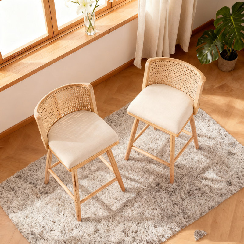 Tabouret de comptoir rembourré en bois, Naturel