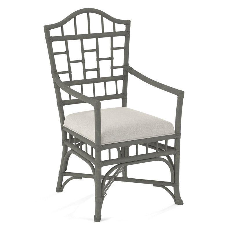 Chippendale Upholstered Arm Chair, Greystone, White Performance Fabric; 0851-94