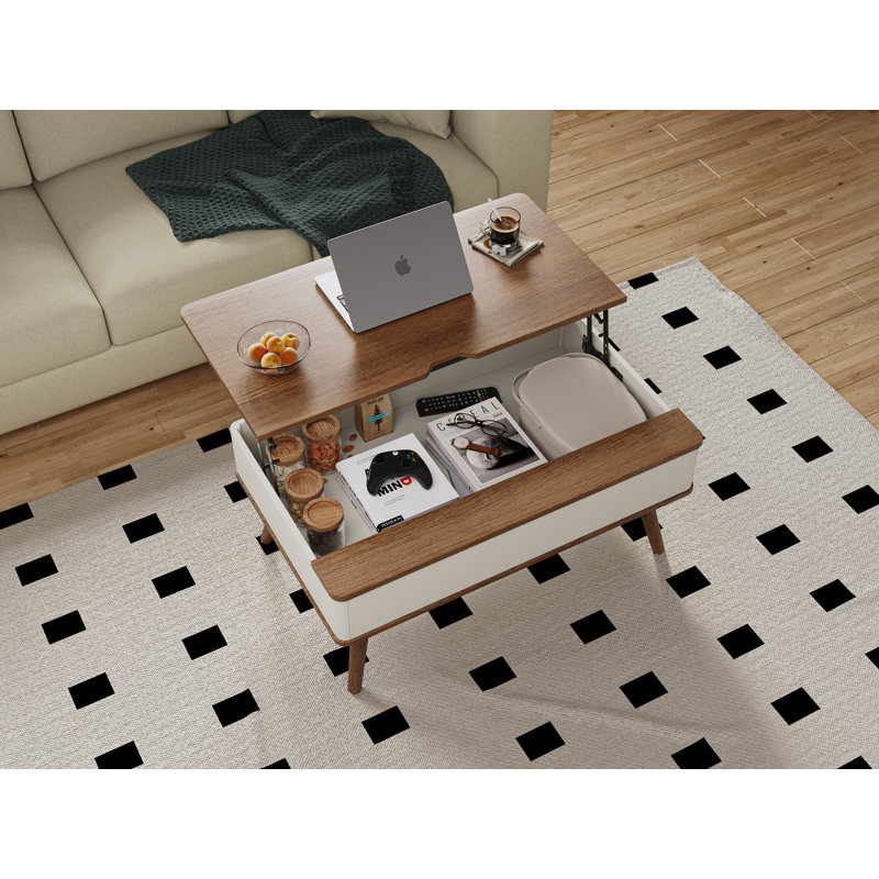 Table basse à plateau relevable avec rangement caché Lasharn Mid-Century, Noyer