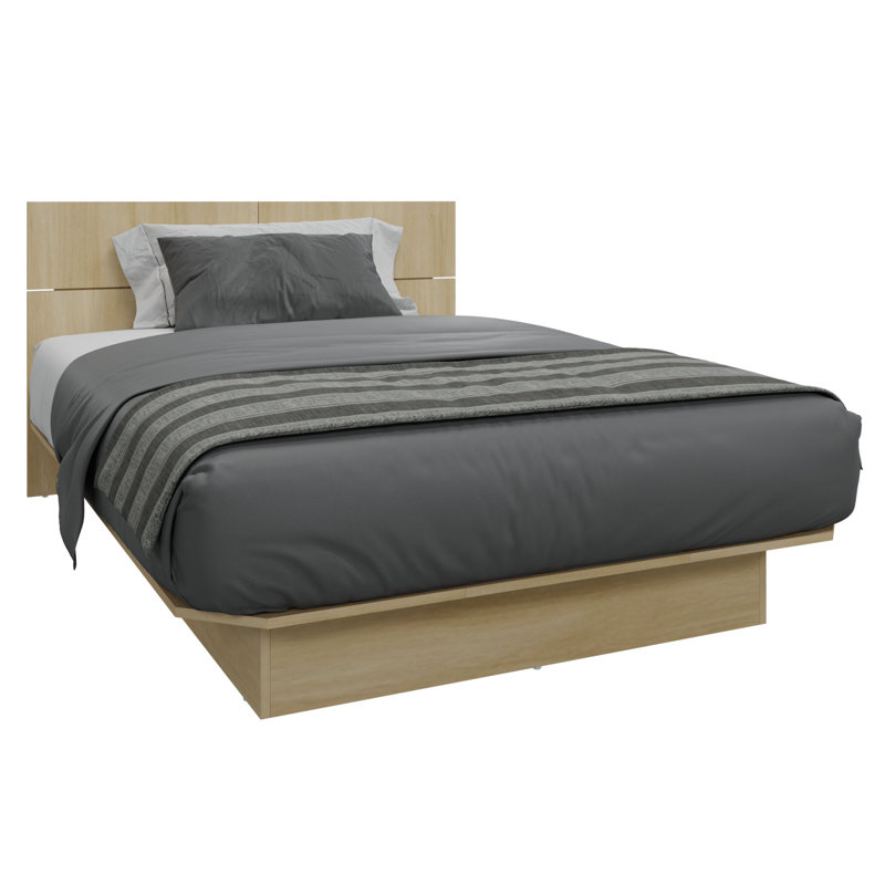 ZEN ALPHA – Platform Bed with Headboard – Easy Assembly, No Box Spring Required, Beige, Full