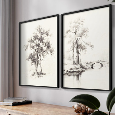 Vintage  Landscape V  -Framed Giclee Print - Set of 2