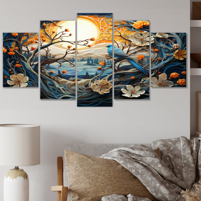«Winter Frozen Elegance Papercut», impression sur toile de paysages - 5 panneaux