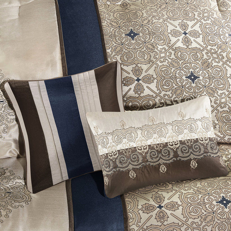 King Comforter - Navy With 2 Matching Shams & Bedding Pillows