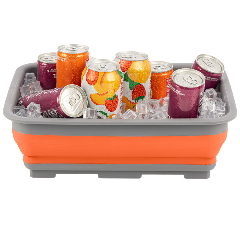 Bac de lavage pliable multiusage - Lavabo portable / bac à vaisselle / seau à glace avec capacité de 7,27 L, Orange