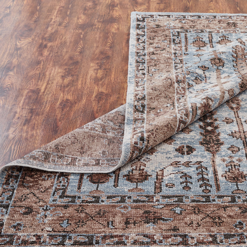 Tapis oriental en laine noué à la main bleu Markiyah, Rectangle 2 pi x 3 pi