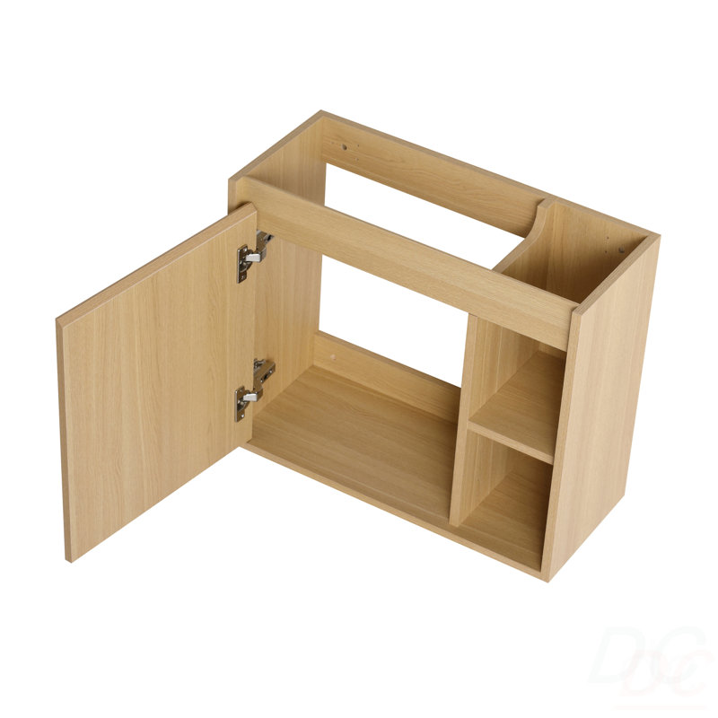 Meuble-lavabo mural 24 po avec lavabo en céramique blanche et porte à fermeture en douceur, emballage KD, Chêne clair, 24"