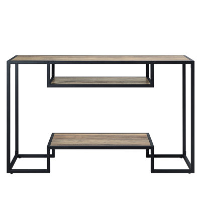 Rustic Finish Table With Metal Frame And 2 Storage Compartments In Black & Oak Finish, Base,
