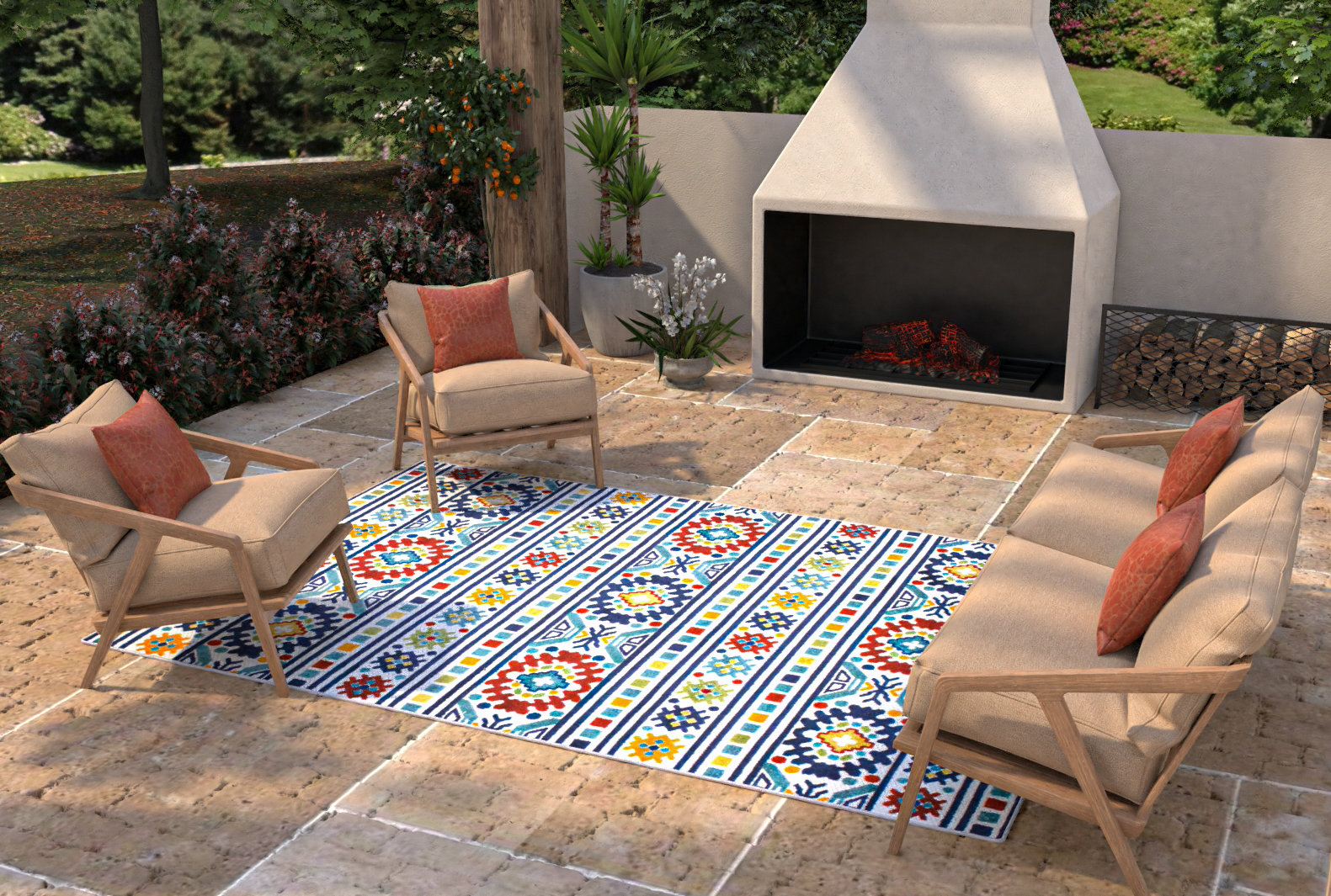 Dakota Fields Albain Geometric Blue/Red/Yellow Indoor / Outdoor Area ...